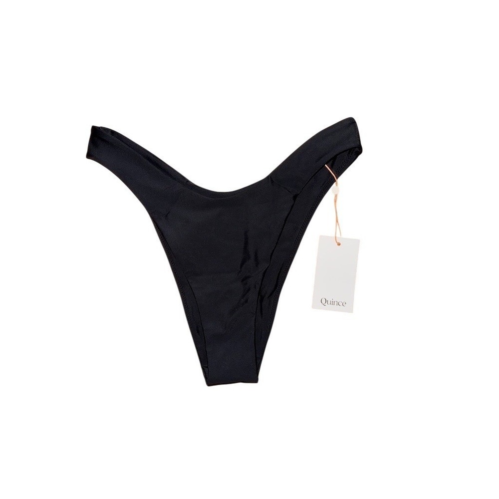 Quince Bikini Bottom Womens Size S Black High Cut Thong Stretch Swimwear